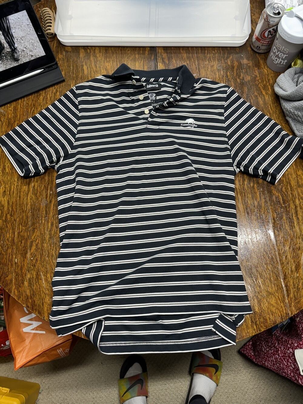 Ashworth EZ Polo Shirt Mens Small Striped Hammock Bay Golf
